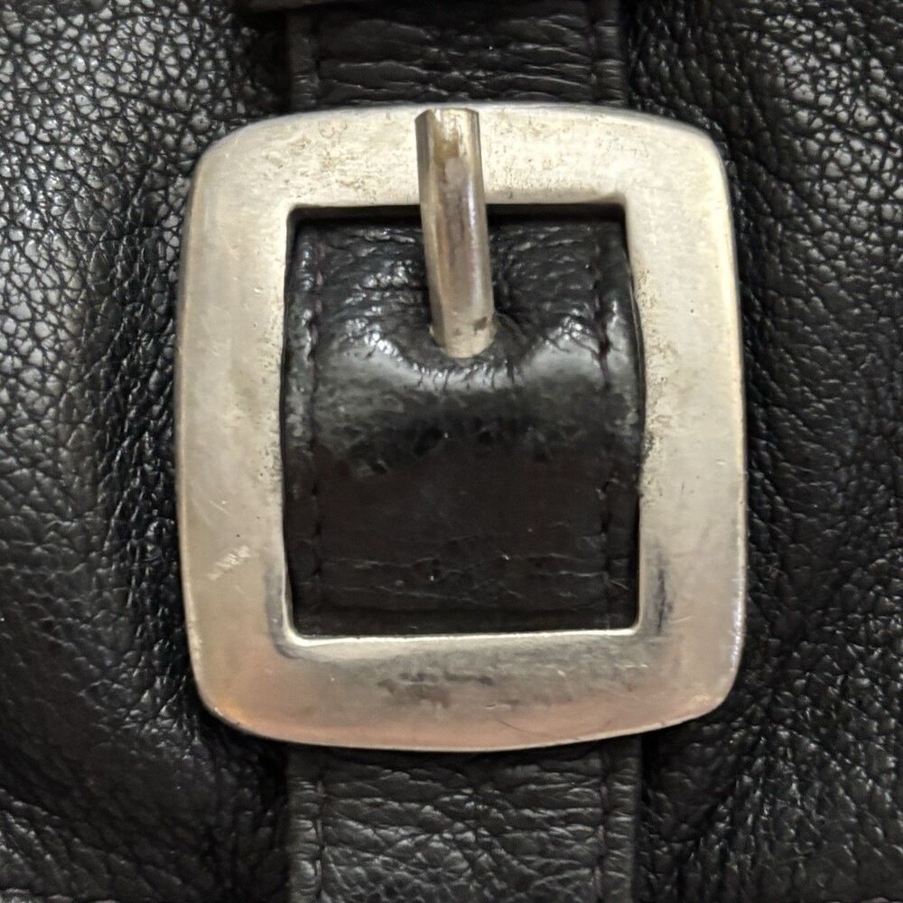 Vintage Black Leather Backpack Drawstring Sack Style Back Zip Pocket Distressed - Picture 5 of 12